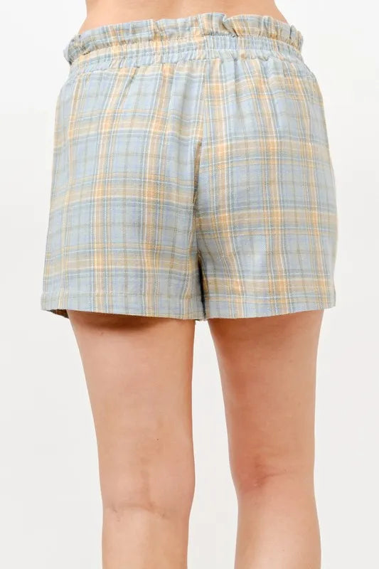 And The Why Plaid Print Smocked Detail Casual Shorts - cas7m
