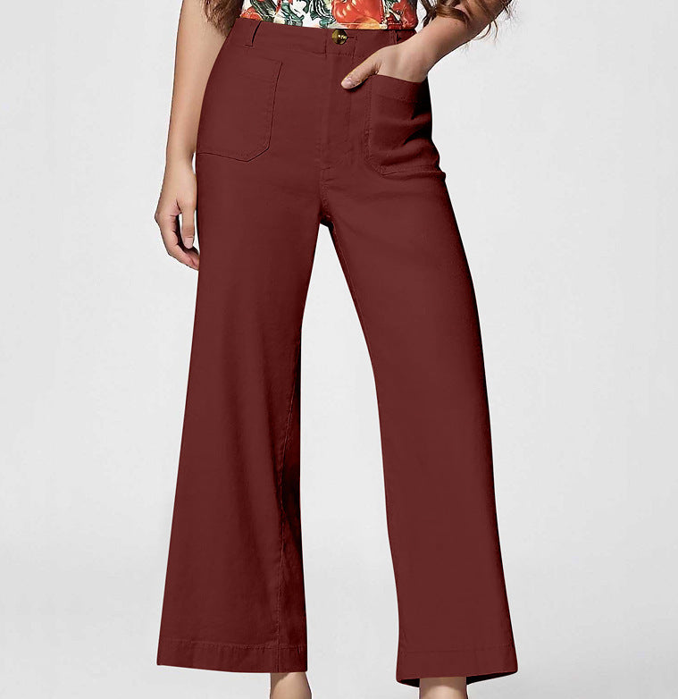 High Waist Slimming Casual Women's Cropped Wide-leg Pants - cas7m