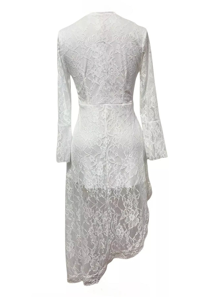 Asymmetrical Hem Lace Dress - cas7m