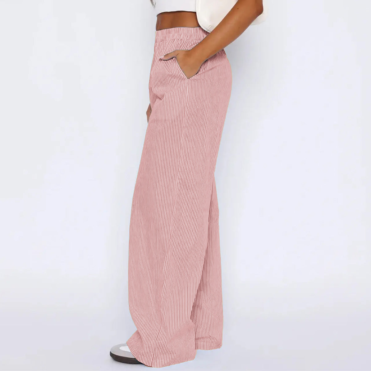 Striped Trousers With Pockets Ins Fashion Casual Wide Leg Straight Pants For Women Clothing - cas7m