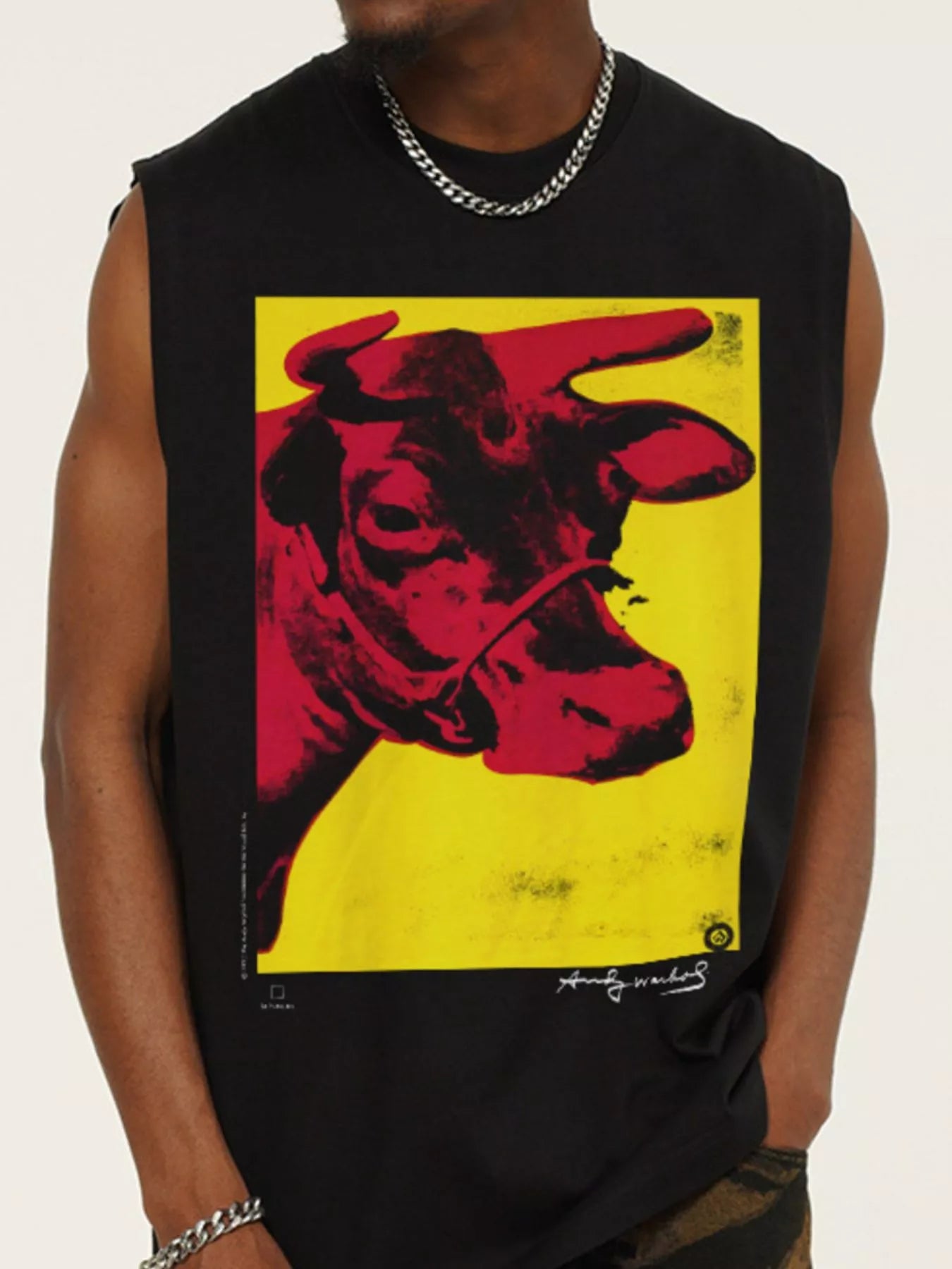 Men's Cow Graphic Round Neck Tank - cas7m