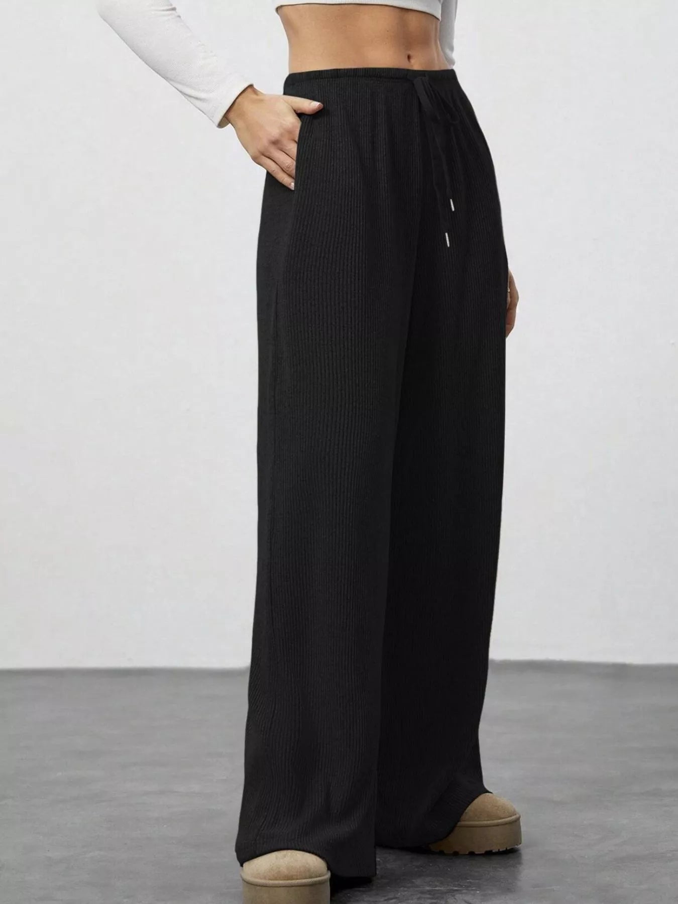 Relaxed Fit Wide Leg Pants - cas7m