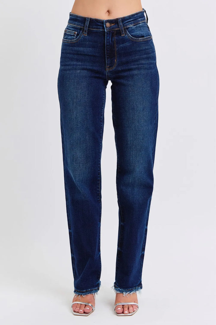 Judy Blue Full Size Raw Hem Straight Leg Jeans - cas7m