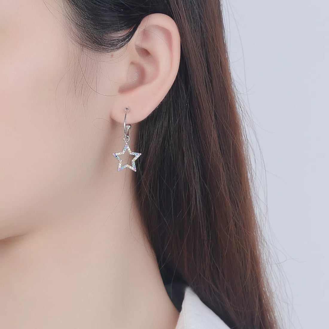 Star C-Hoop Dangle Earrings - cas7m