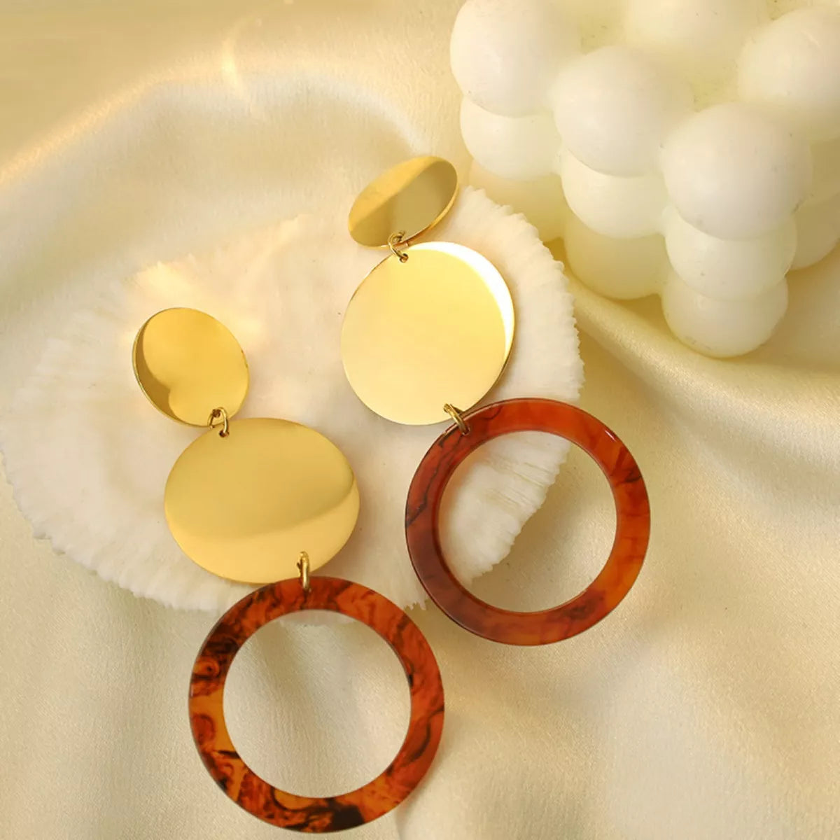 18K Gold-Plated Geometric Circle Dangle Earrings - cas7m