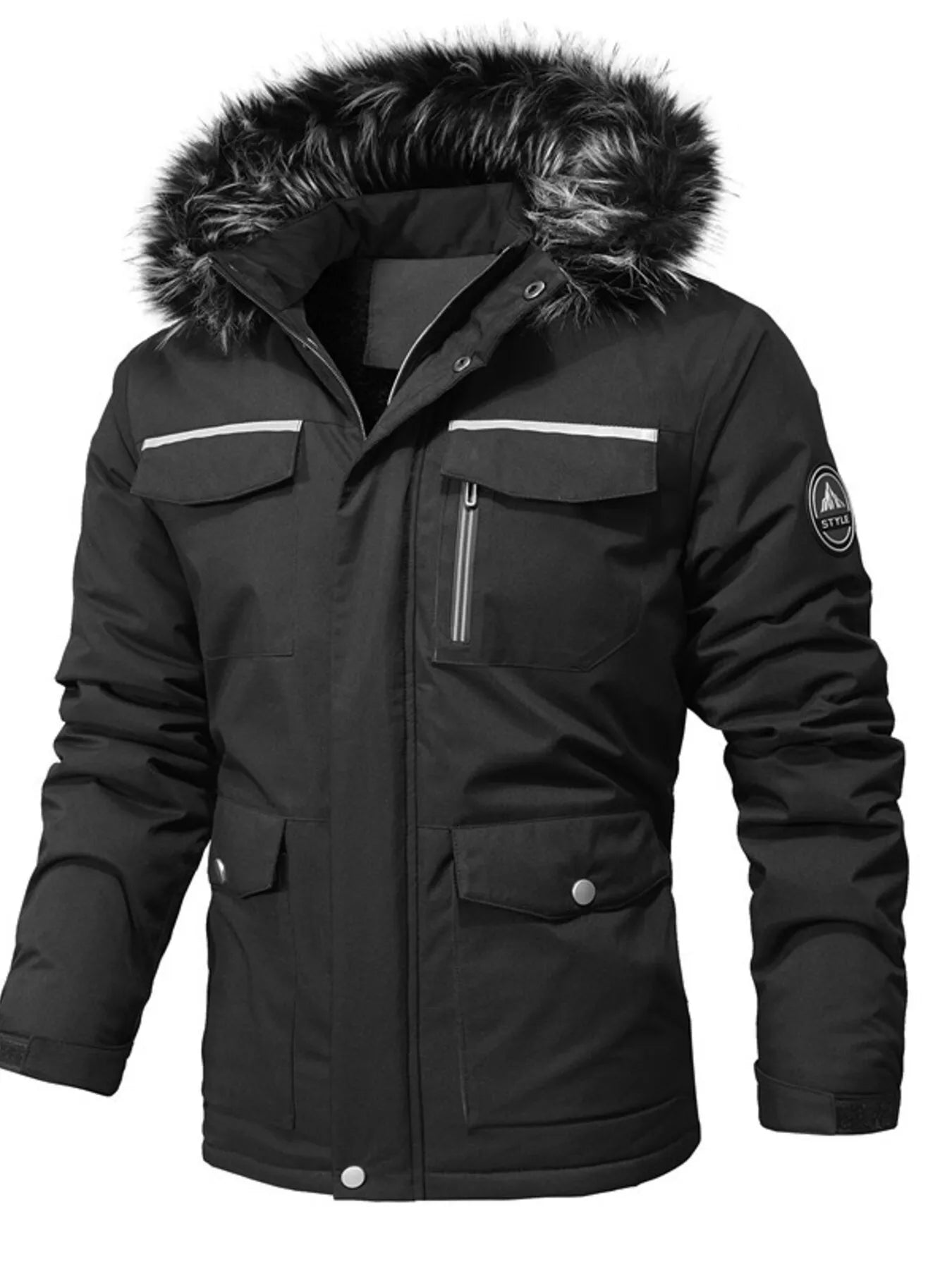 Men's Plus Size Fur Hooded Winter Parka Coat - cas7m