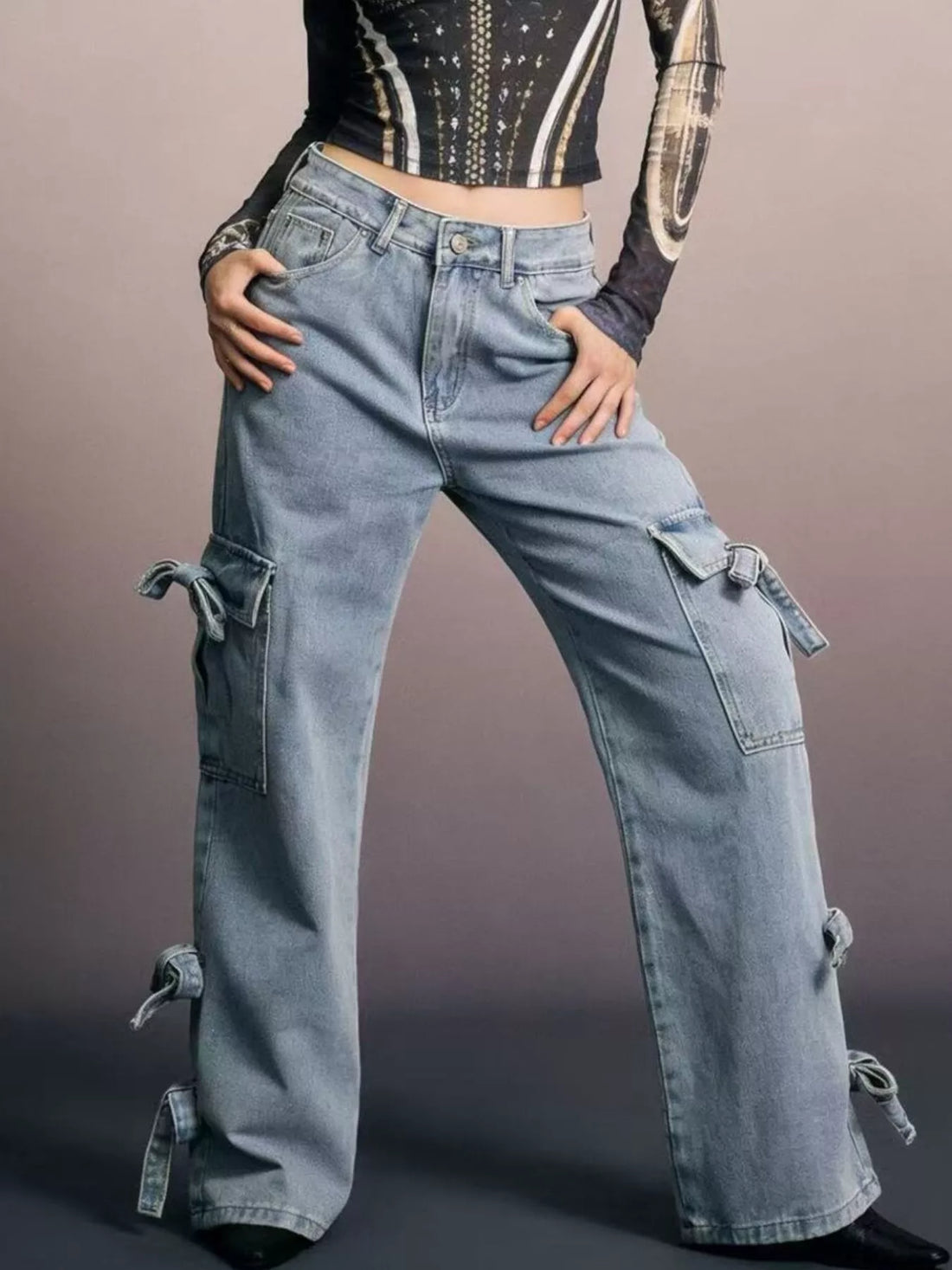 Bow Wide Leg Jeans - cas7m