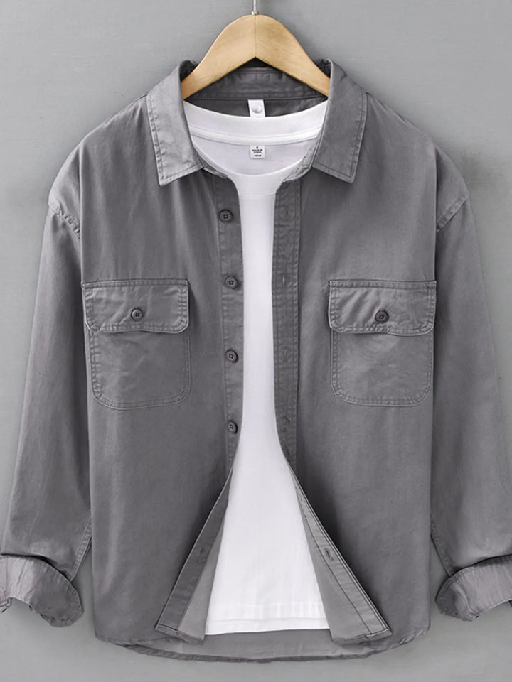 Men's Plus Size Button Up Long Sleeve Shirt - cas7m
