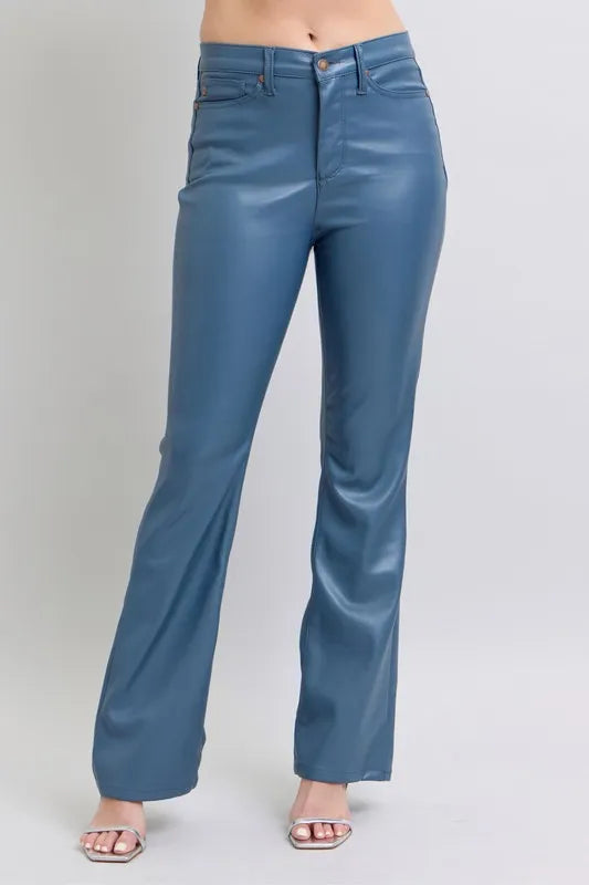 Judy Blue Full Size High Waist Tummy Control Faux Leather Bootcut Pants Plus Size - cas7m