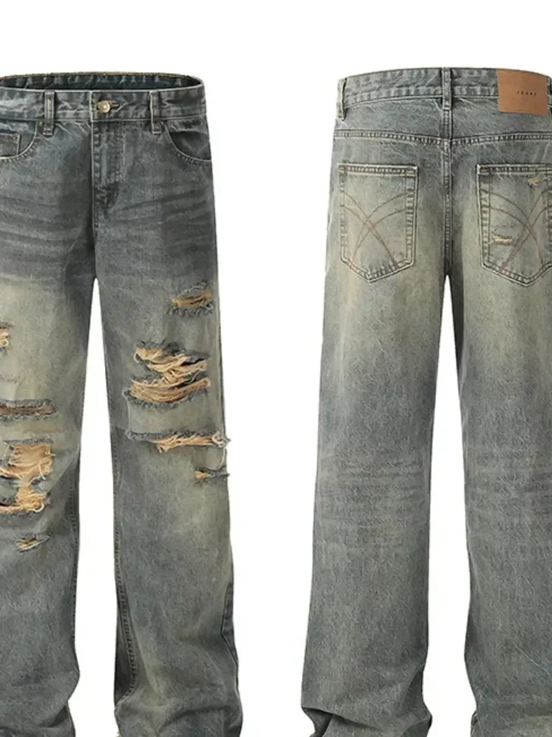 Men's Distressed Washed Straight Jeans - cas7m