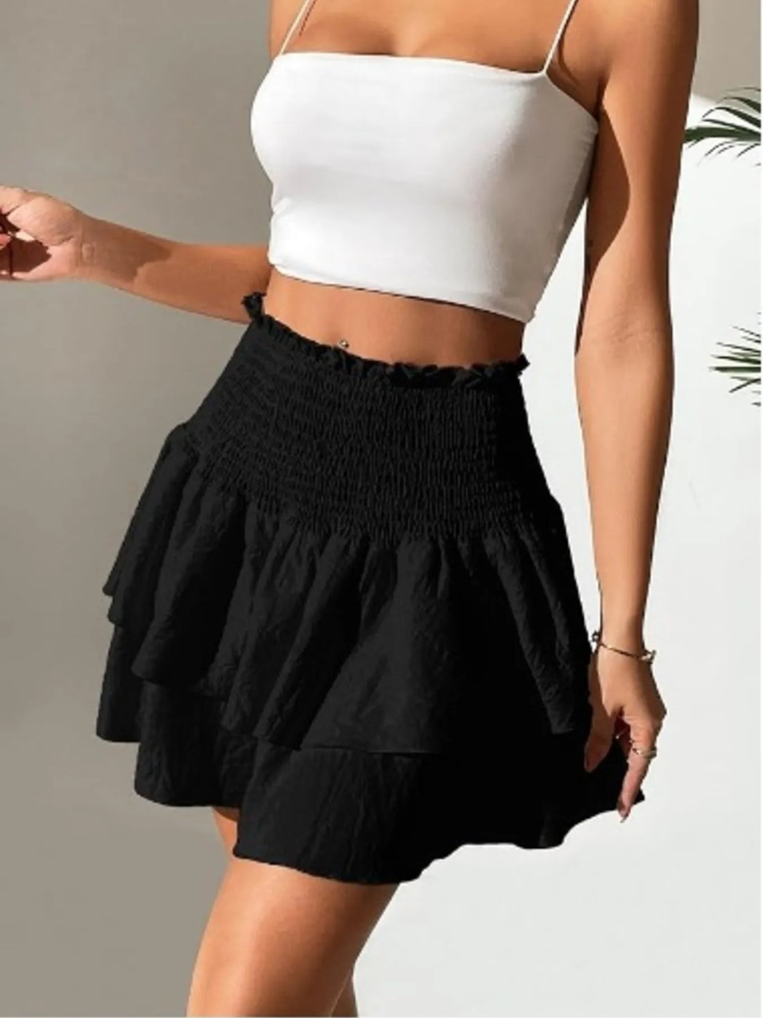 Smocked Layered Mini Skirt - cas7m