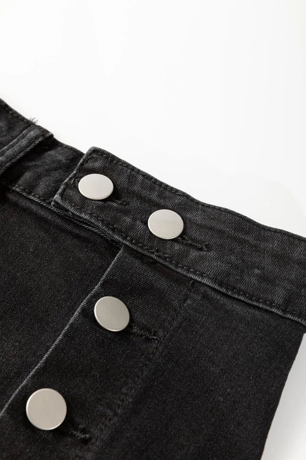 Button Fly Side Split Denim Midi Skirt - cas7m