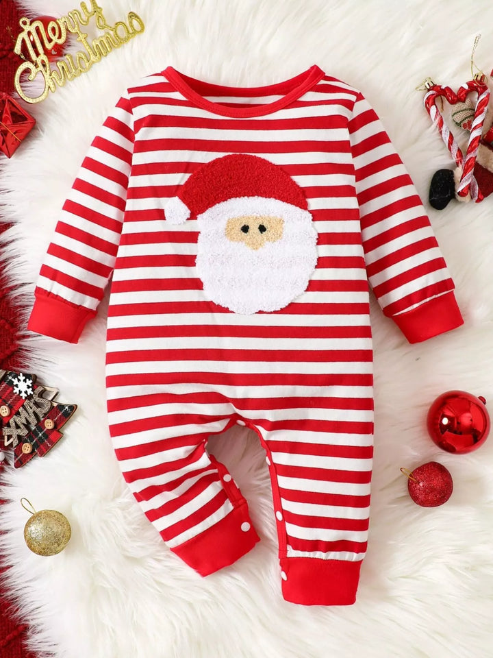 Children's Christmas Santa Striped Snapped Legs Jumpsuit - cas7m