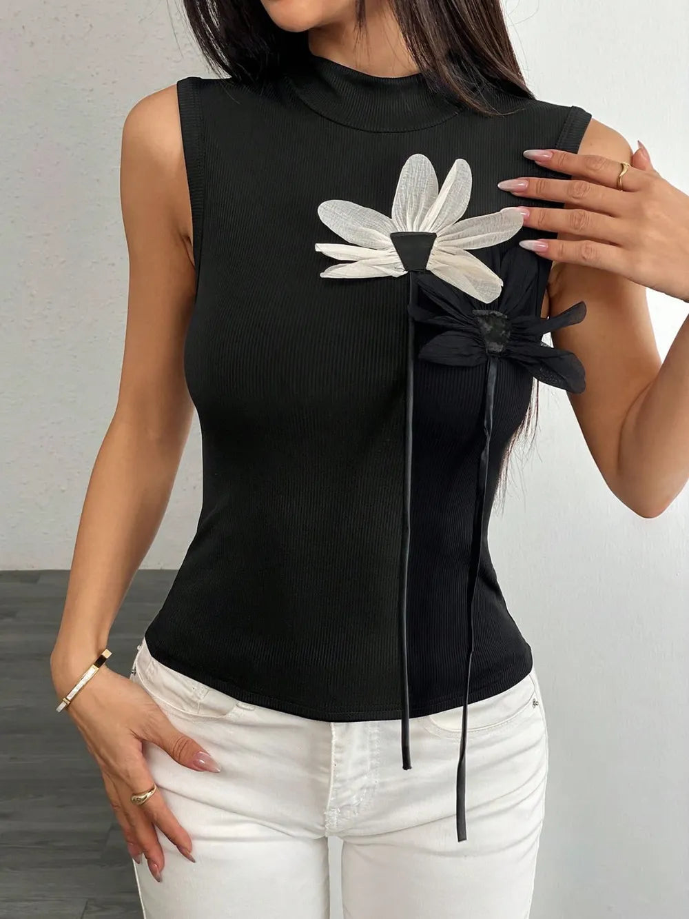 Flower Mock Neck Tank - cas7m