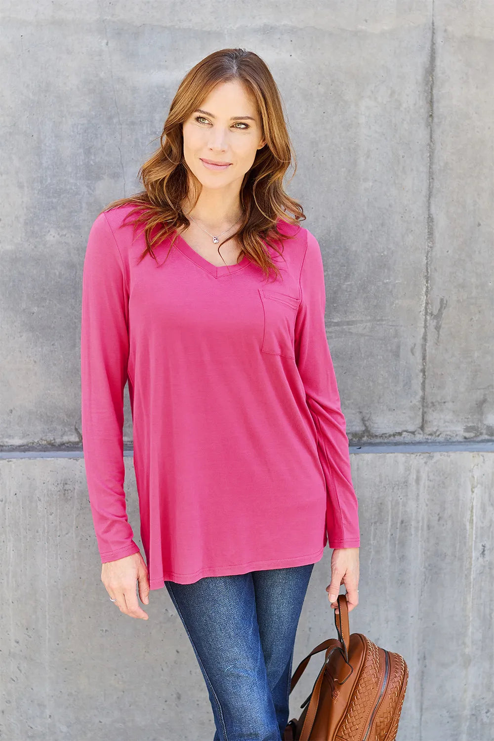 Basic Bae Full Size V-Neck Long Sleeve Top - cas7m