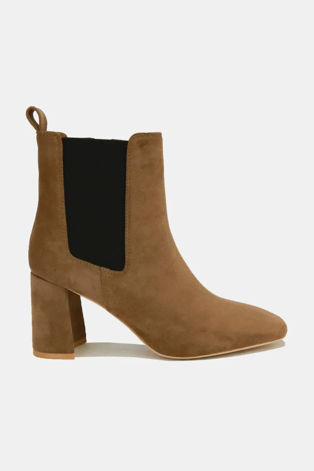 Beast Fashion Faux Suede Block Heel Chelsea Boots with Elastic Side Panel - cas7m