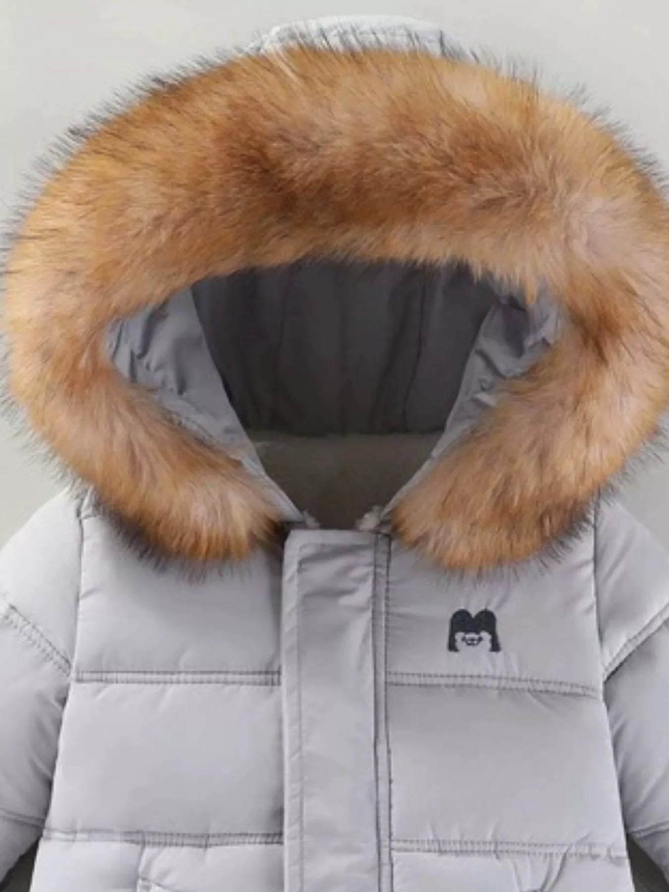 Children's Warm Padded One-Piece Snowsuit with Fur Hood - cas7m