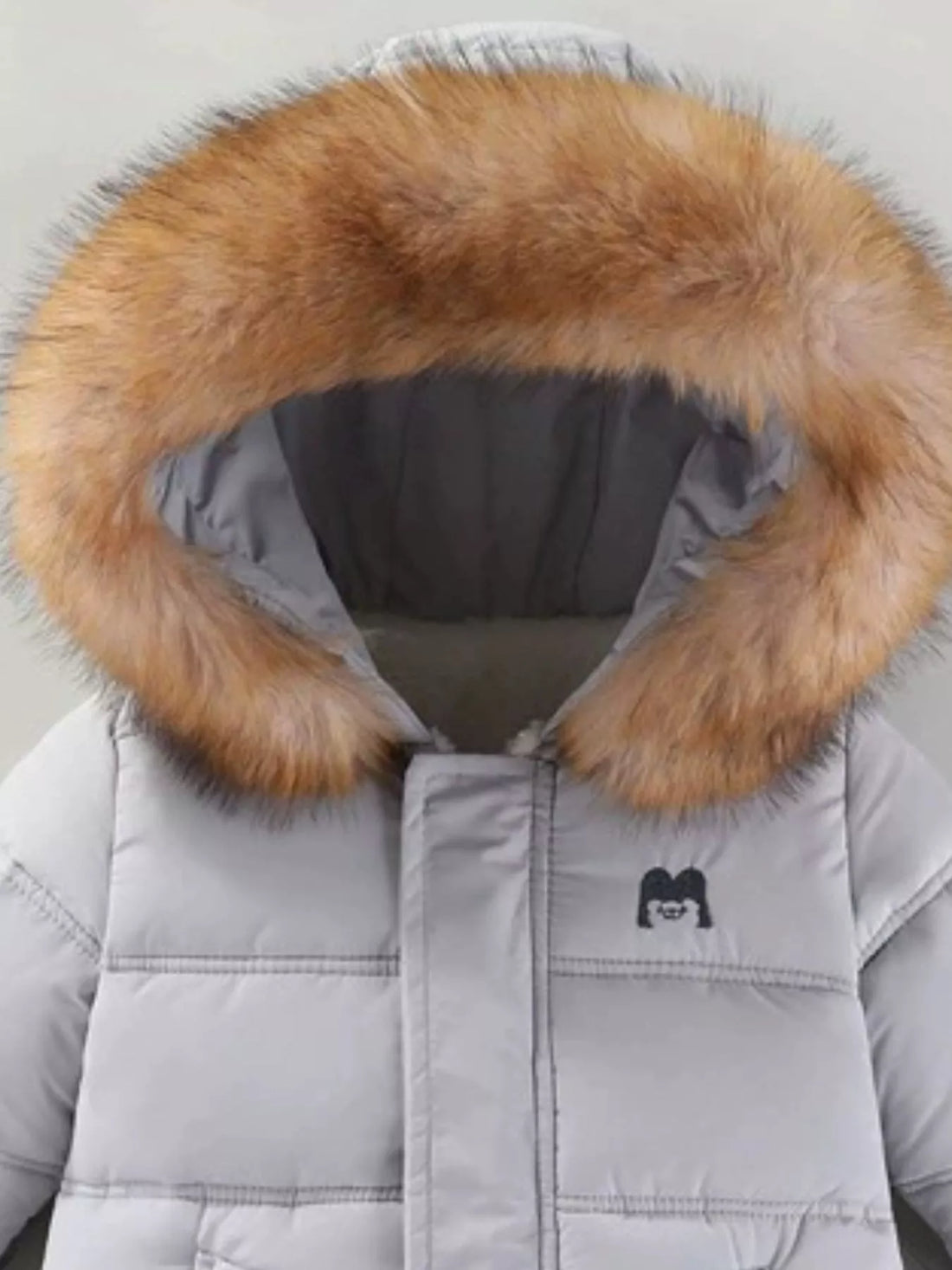 Children's Warm Padded One-Piece Snowsuit with Fur Hood - cas7m