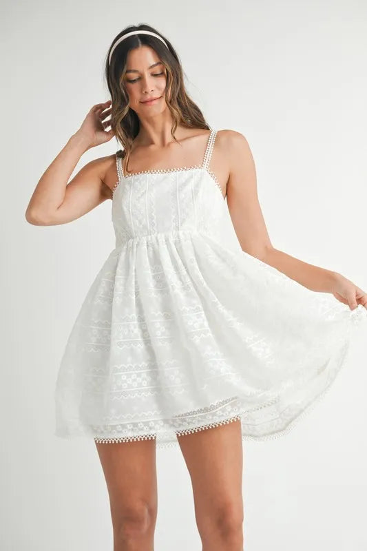 MABLE Eyelet Lace Babydoll Mini Cami Dress - cas7m