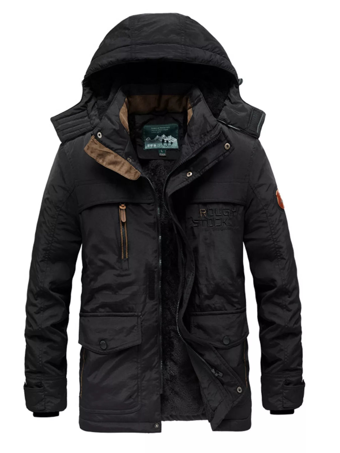 Men's Plus Size Zip Up Hooded Parka Coat - cas7m