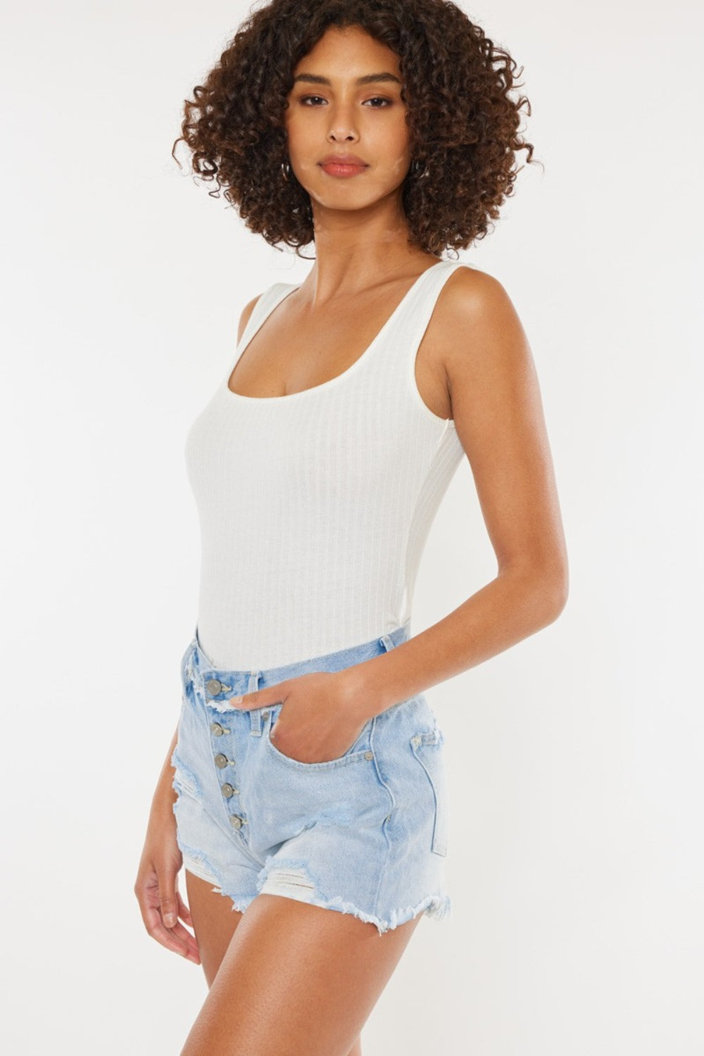 Kancan Distressed Button Fly Denim Shorts - cas7m