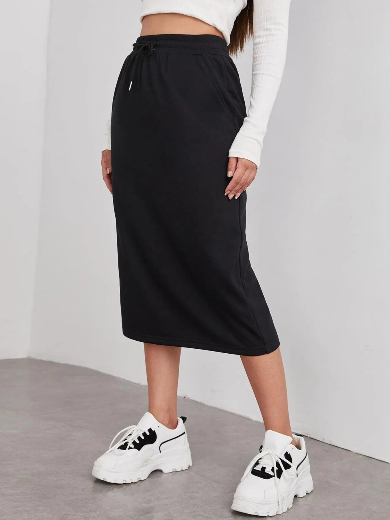 Slit Drawstring Midi Skirt - cas7m