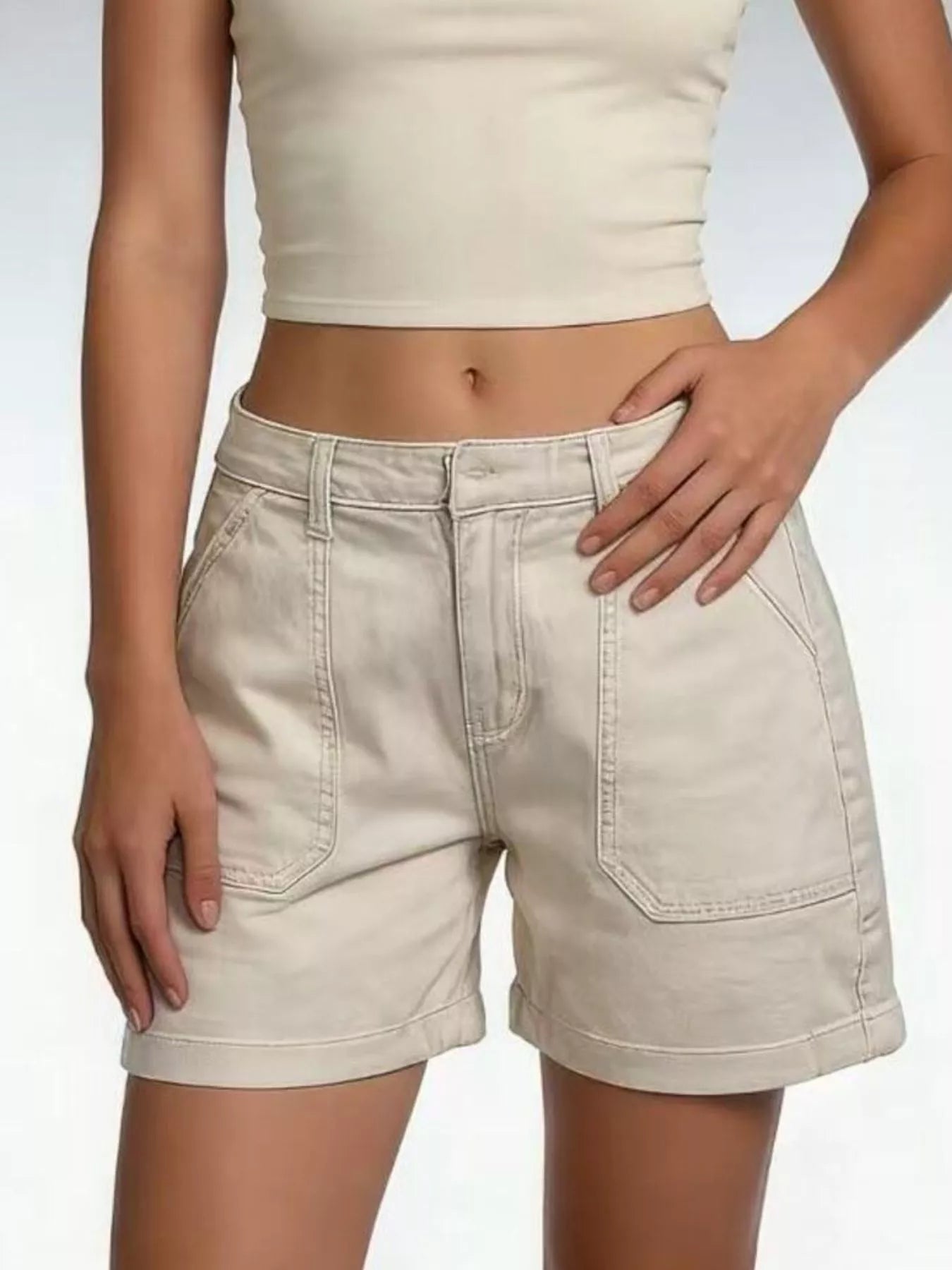 Pocketed Denim Shorts - cas7m