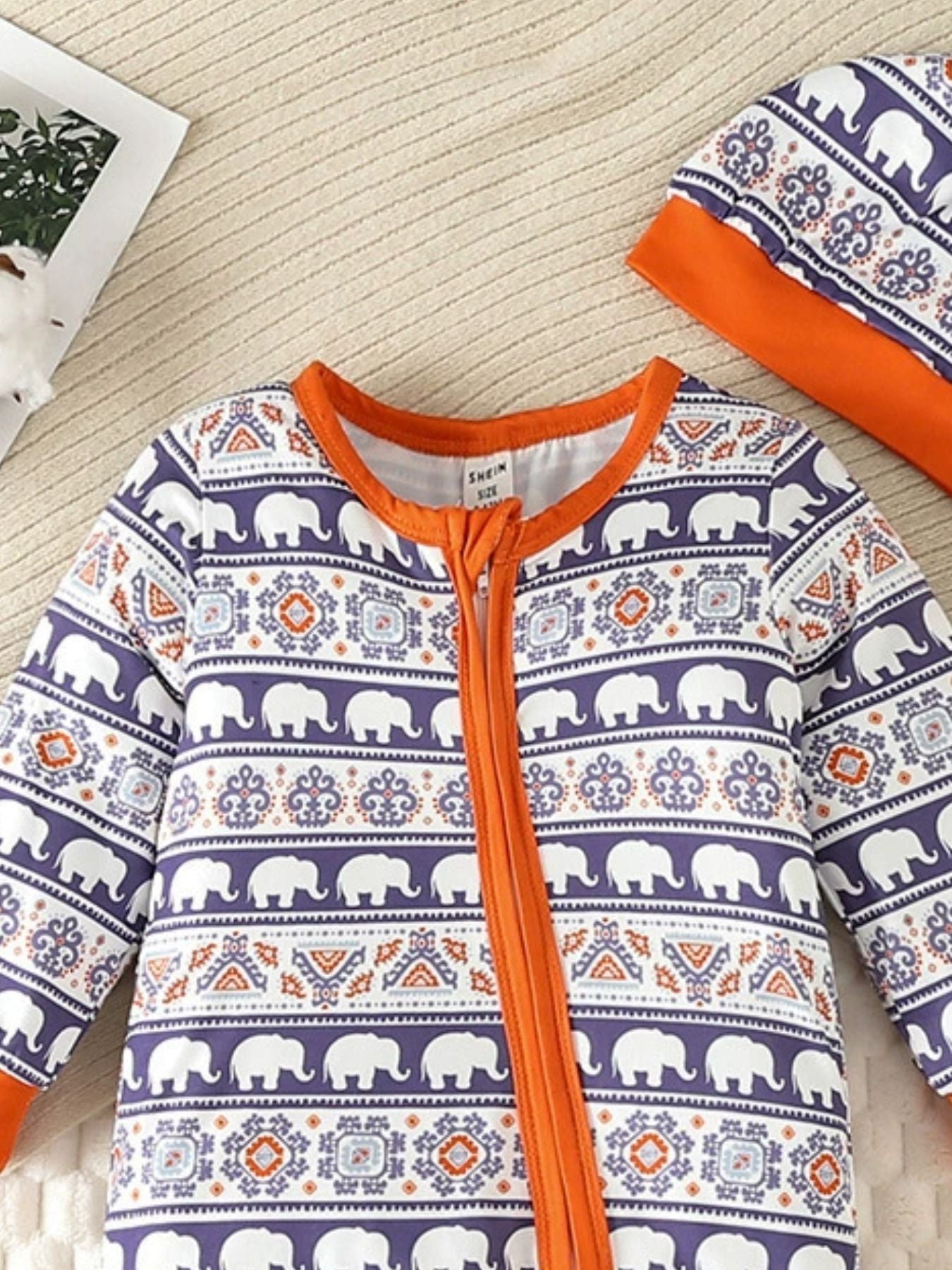 Children's Elephant Print Jumpsuit & Hat Set - cas7m