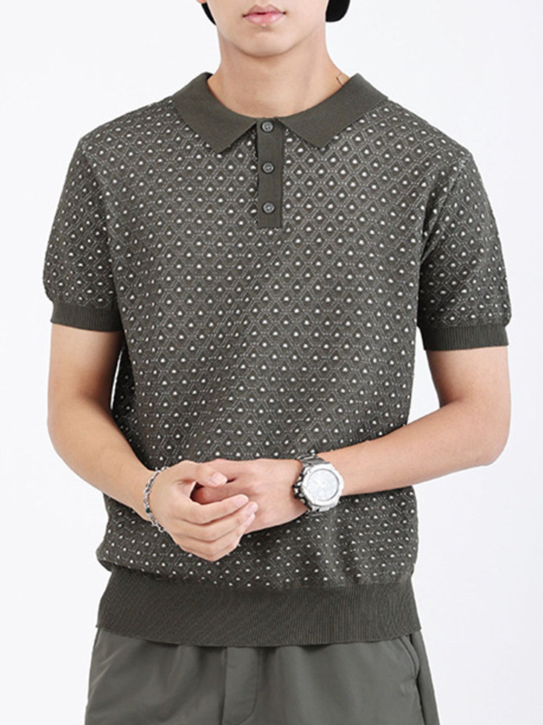Men's Plus Size Diamond Pattern Short Sleeve Polo - cas7m
