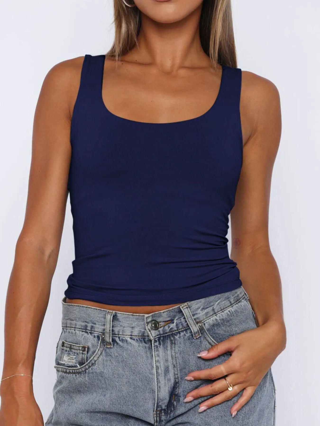 Square Neck Wide Strap Tank - cas7m