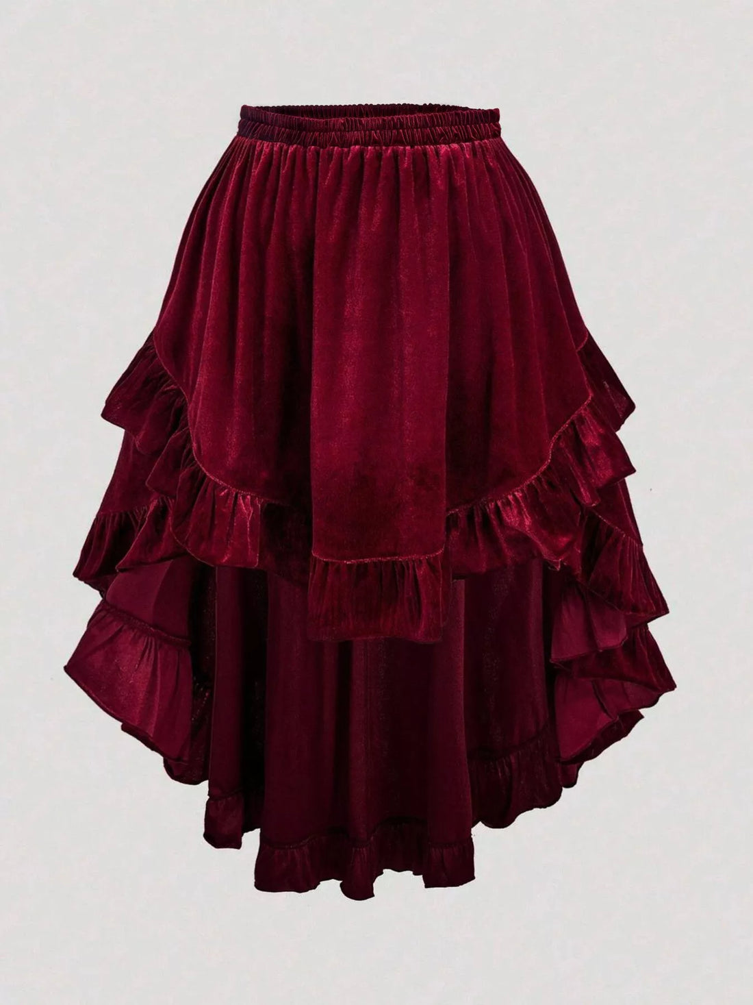 Plus Size Ruffled Velvet Elastic Waist Skirt - cas7m
