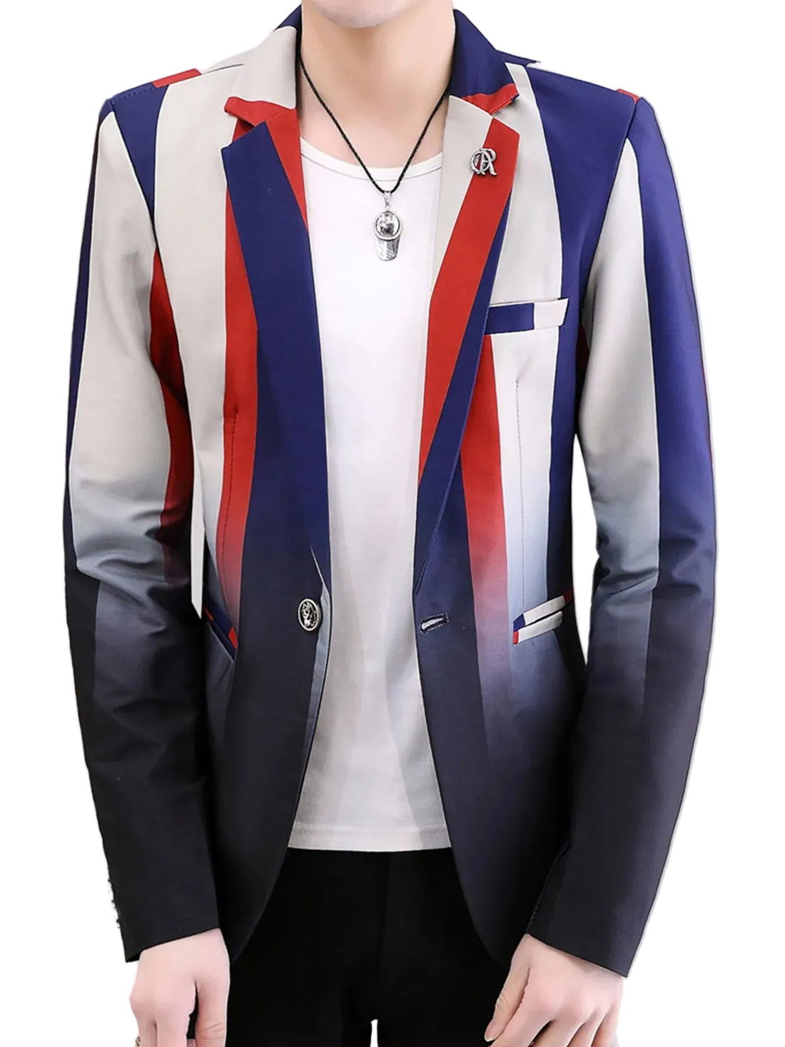 Men's Plus Size Gradient Striped Slim Fit Blazer - cas7m