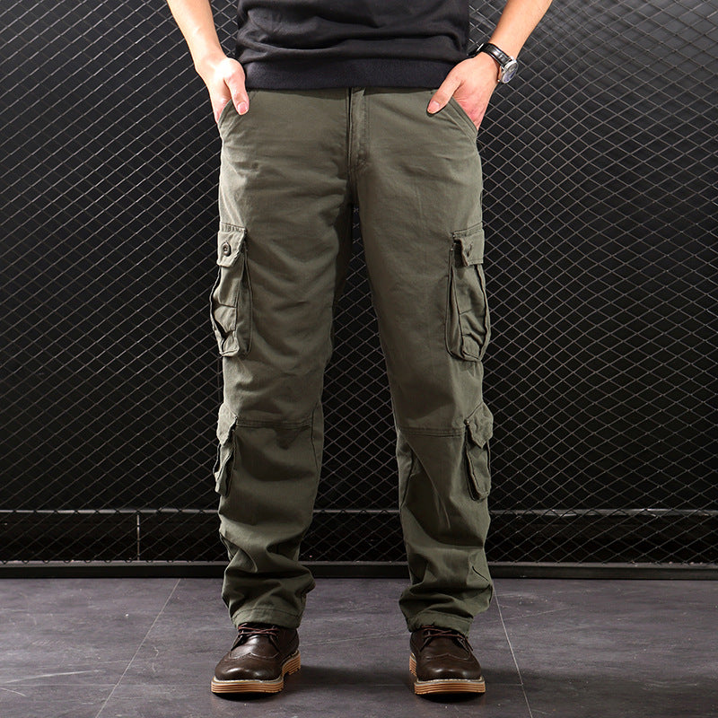 Middle-aged Straight Leg Multi-pocket Cargo Pants
