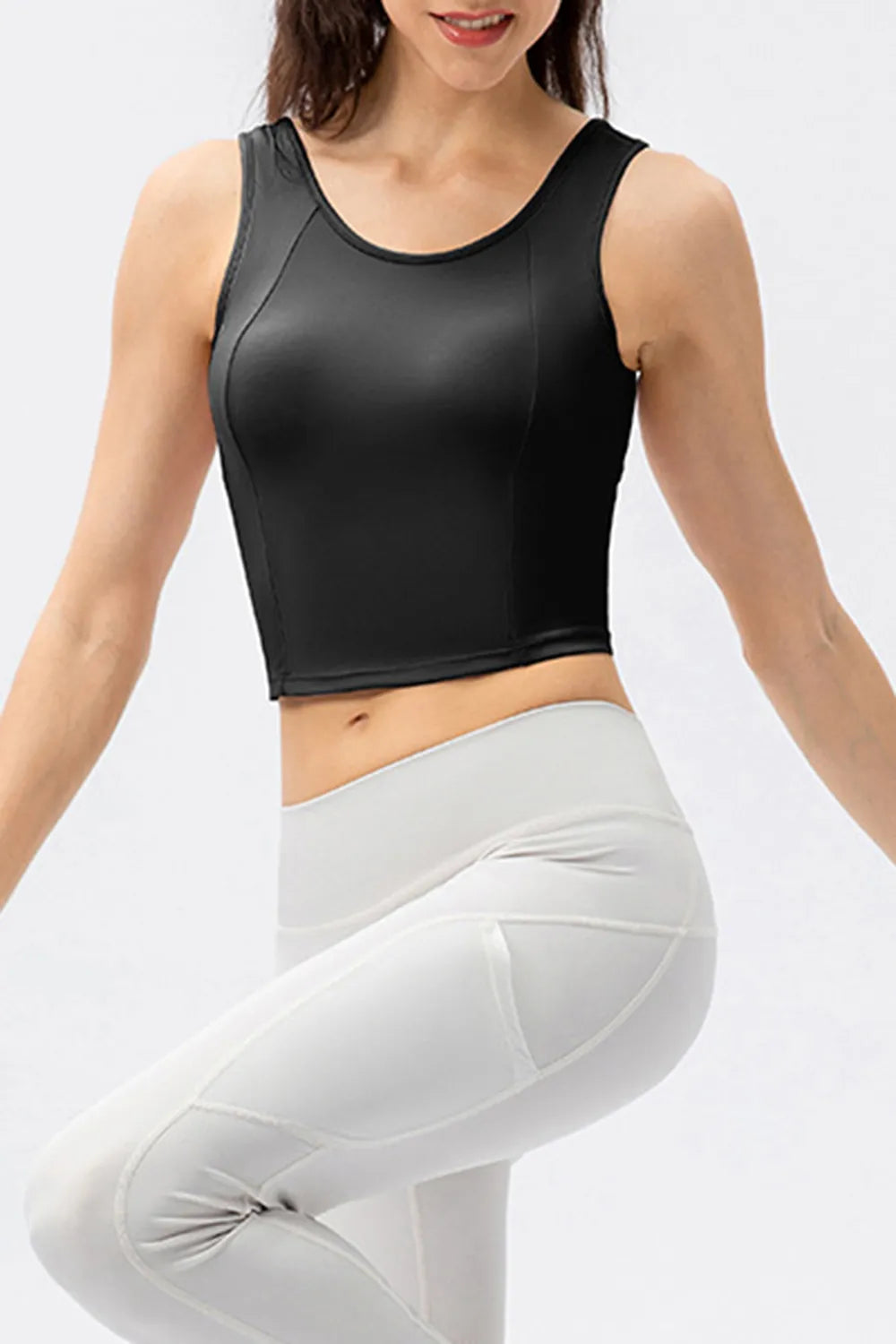 Round Neck Wide Strap Active Tank - cas7m