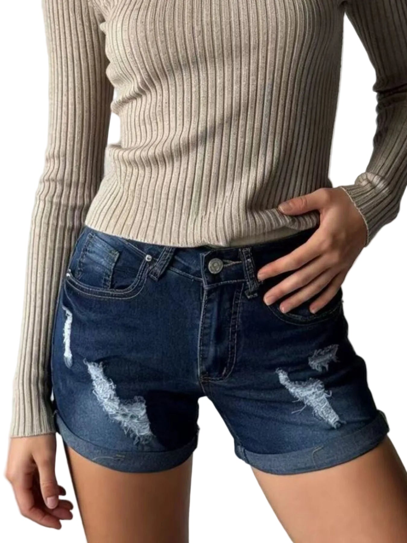 Distressed Wash Denim Shorts - cas7m