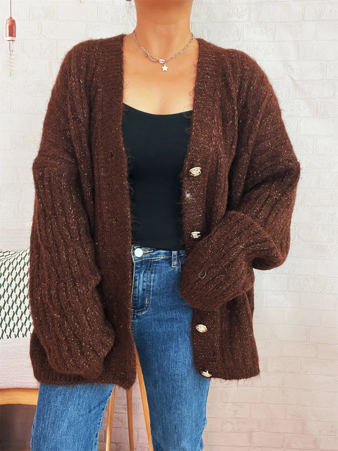 Cable Knit Button-Up Cardigan - cas7m