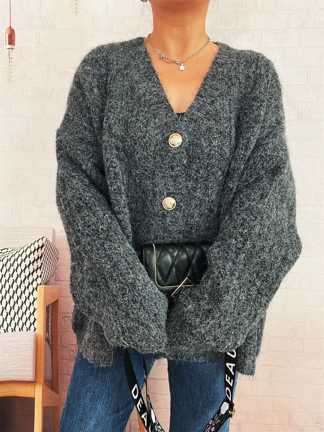 Cable Knit Button-Up Cardigan - cas7m