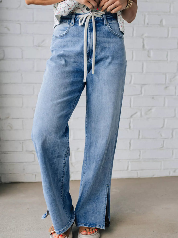 Slit Wide Leg Jeans - cas7m