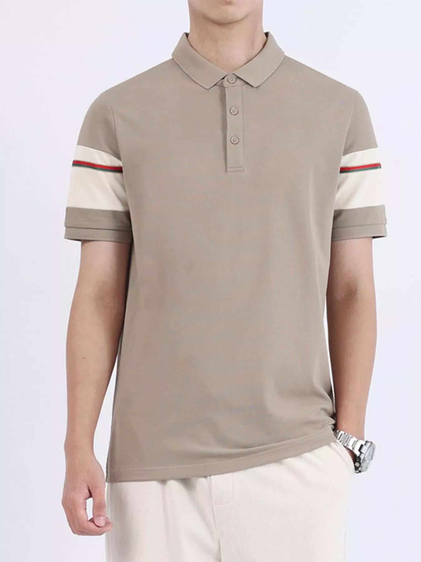 Men's Plus Size Striped Sleeve Casual Polo - cas7m
