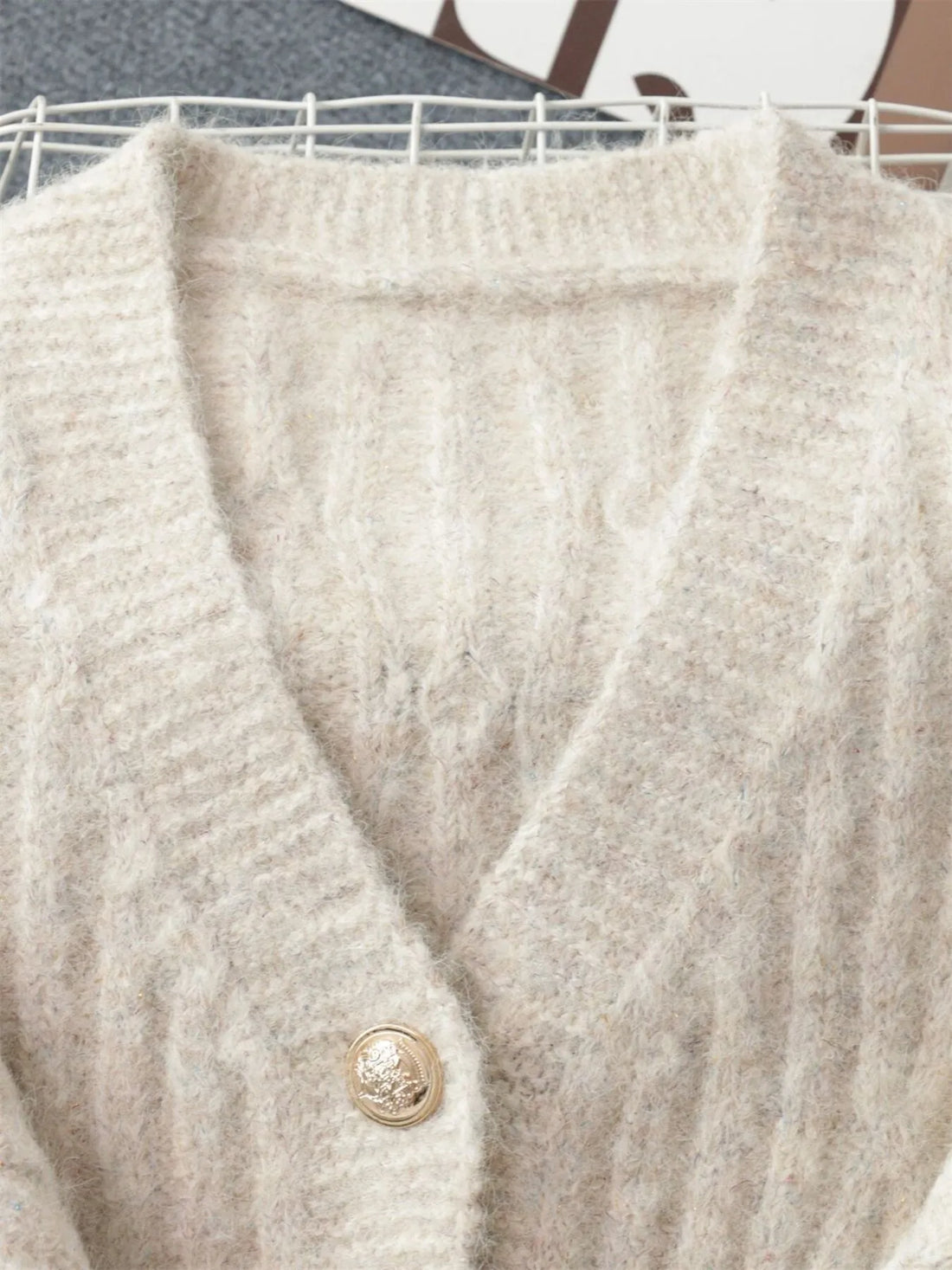 Cable Knit Button-Up Cardigan - cas7m