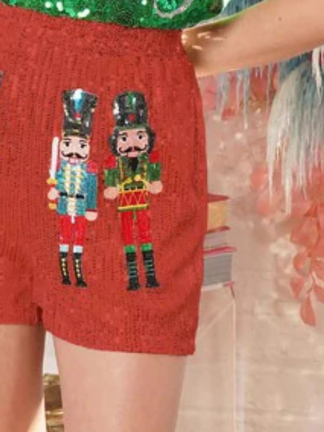 Christmas Sequined Nutcracker Shorts - cas7m