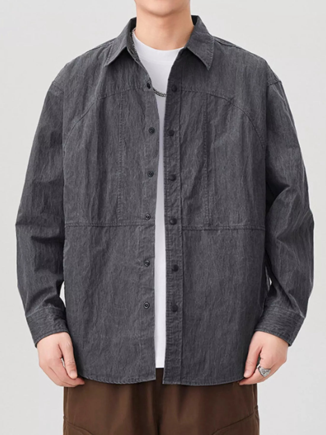 Men's Plus Size Button Up Long Sleeve Shirt - cas7m