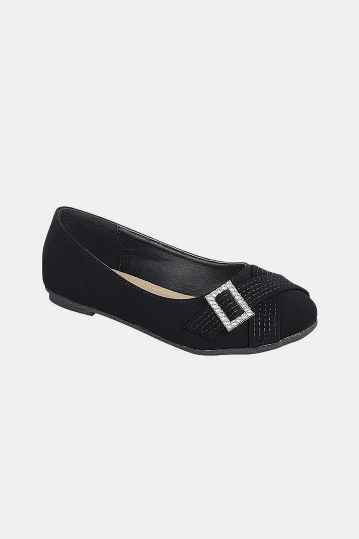 Forever Link Slip On Rhinestone Buckle Ballet Flats - cas7m