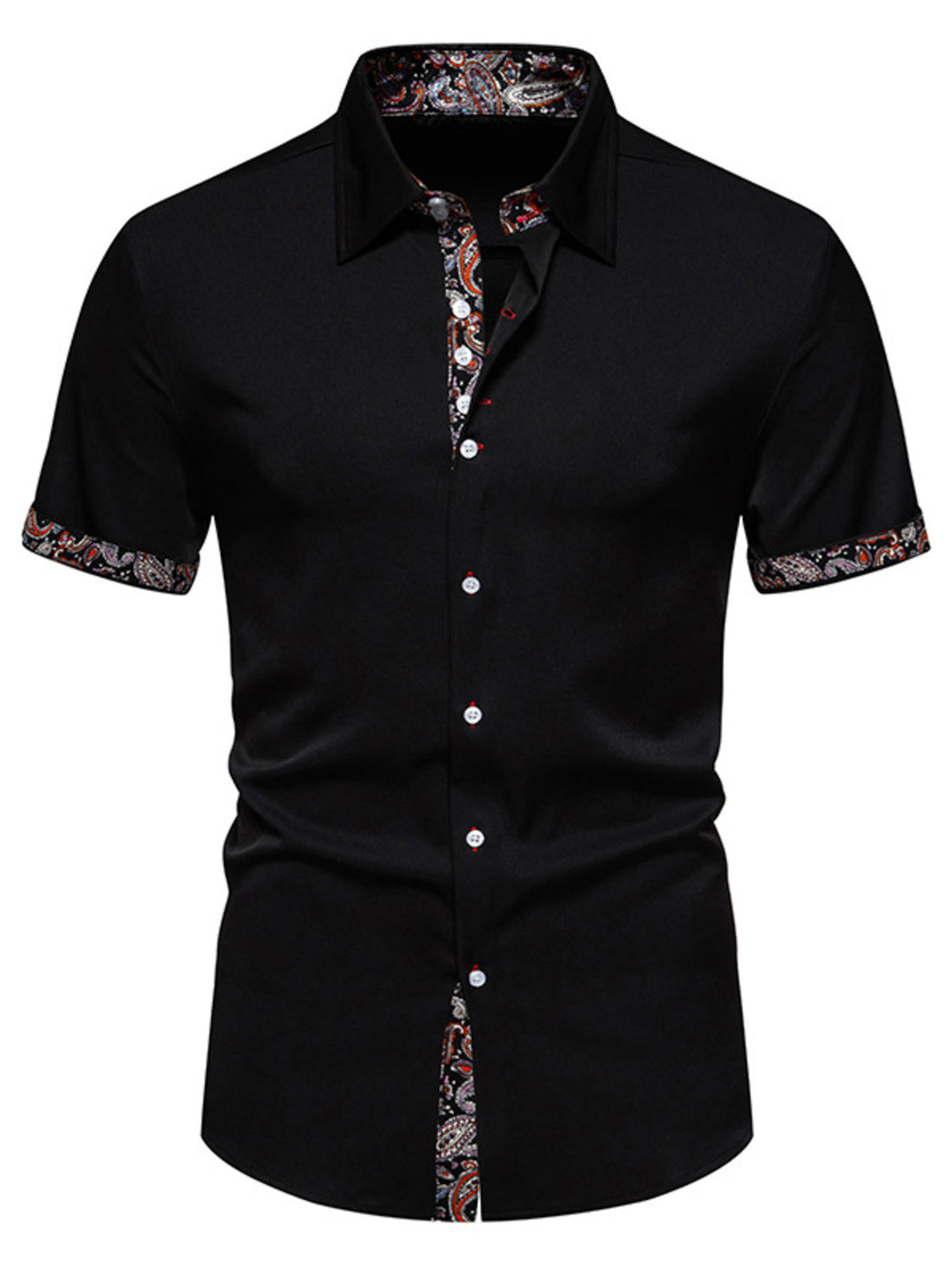 Men's Paisley Trim Short Sleeve Shirt - cas7m