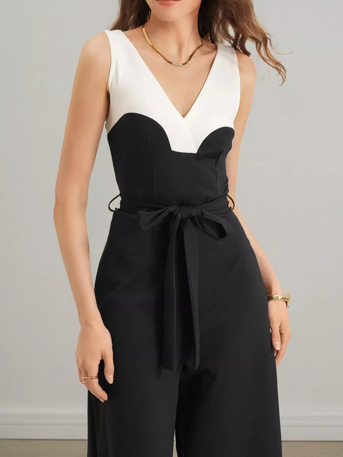 Color Block Wide Leg Jumpsuit - cas7m
