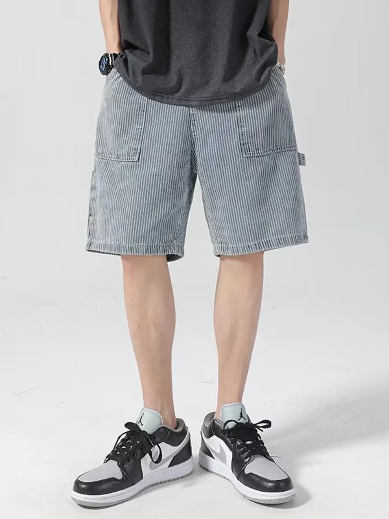 Men's Plus Size Striped Loose Fit Denim Shorts - cas7m