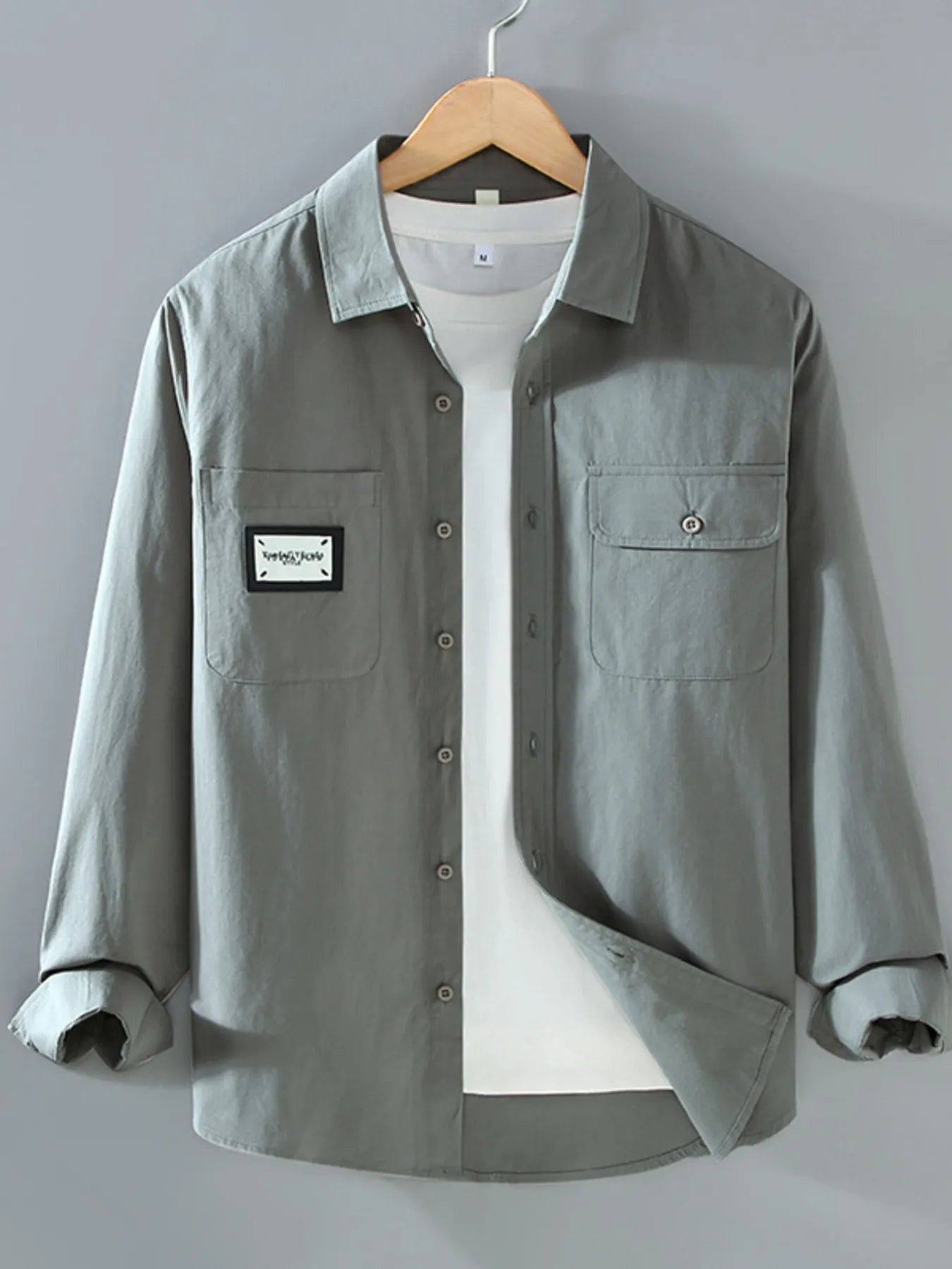 Men's Plus Size Button Up Long Sleeve Shirt - cas7m