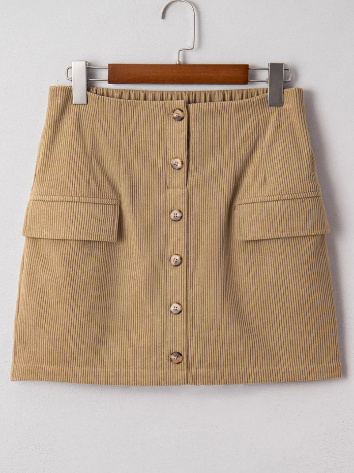 Corduroy Buttoned Front Mini Skirt - cas7m