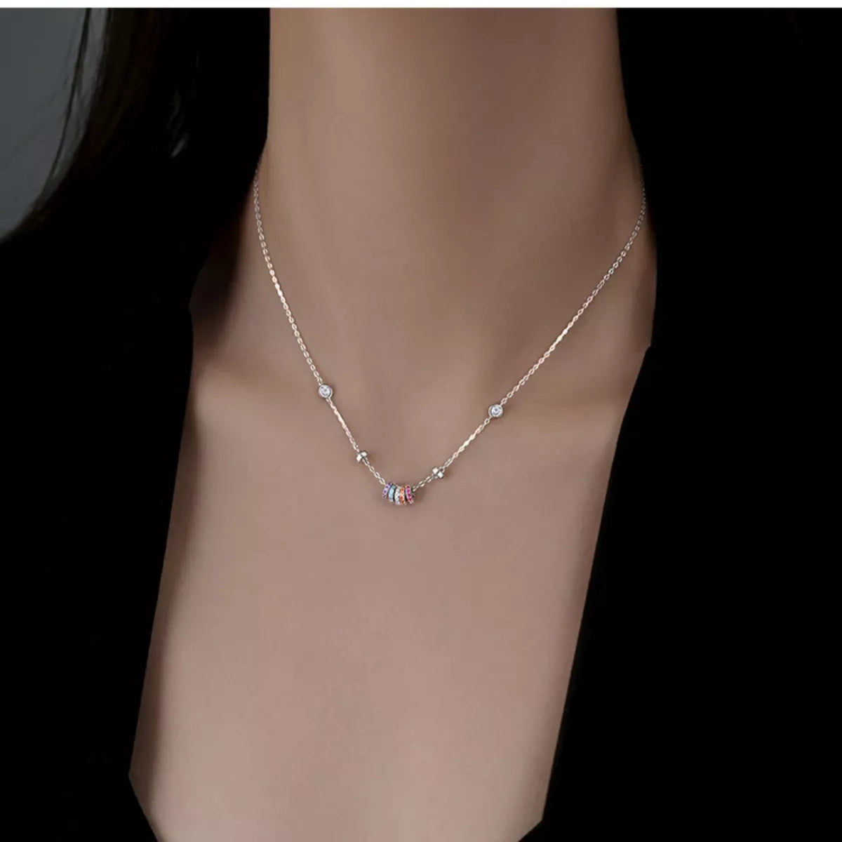 925 Sterling Silver Zircon Pendant Necklace - cas7m
