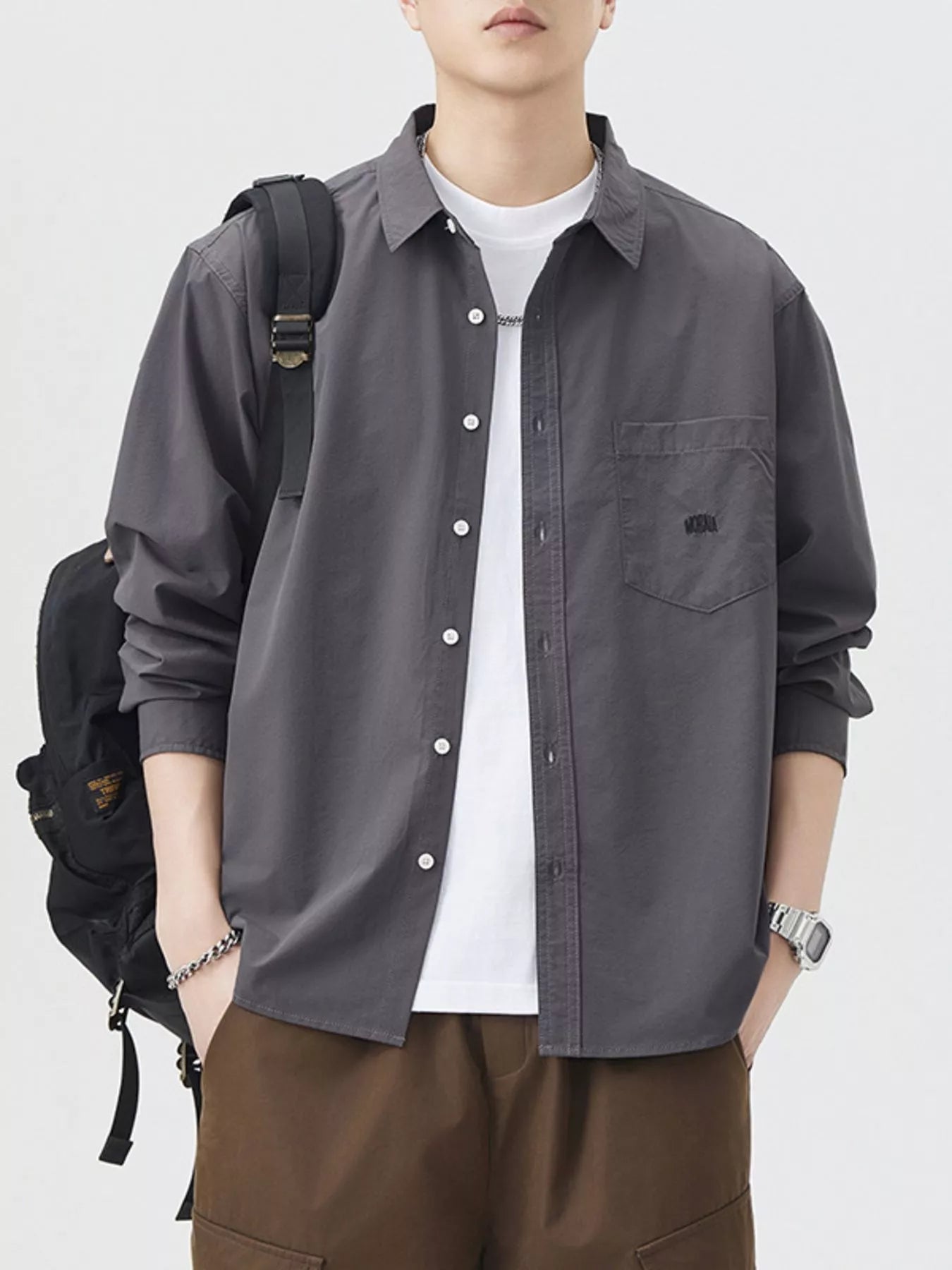 Men's Plus Size Button Up Long Sleeve Shirt - cas7m
